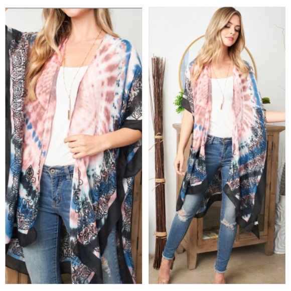 Boho Beauty Swim Coverup Kimono Wrap Robe Cardigan Sleeves OSFM S-3XL - Picture 5 of 7